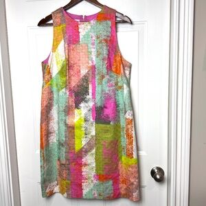 Maggy London Multicolor Geometric Sleeveless Shift Dress Size 14